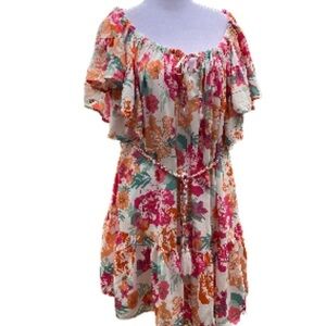 Rachel Zoe Pink Orange Rayon Mini Dress Ruffled Rope Belt Size Medium